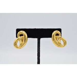 Givenchy Vintage Pretzel Knot Clip On Earrings Gold Chunky Signed 1980s BinAB